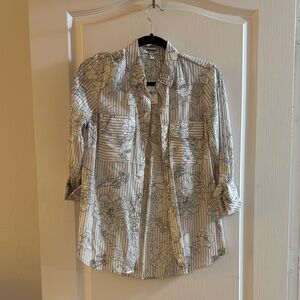 Express Black and White Floral Stripe Shirt